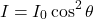 \[ I = I_0\cos^2\theta \]