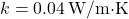 k = 0.04 \, \text{W/m·K}