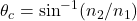 \theta_c = \sin^{-1}(n_2/n_1)