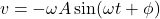 \[ v = -\omega A \sin(\omega t + \phi) \]